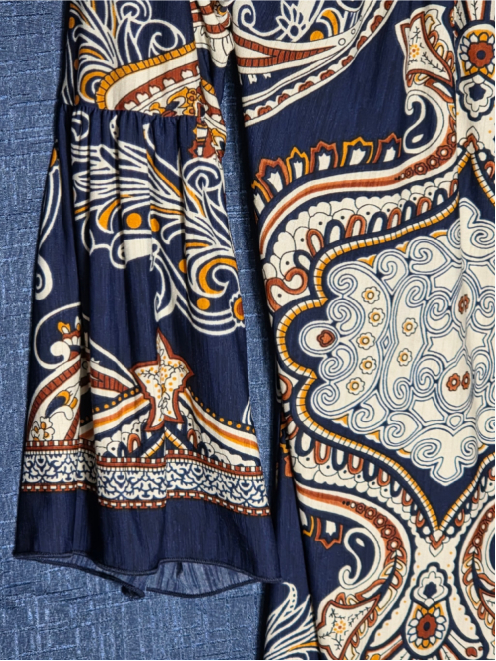 Women's Honeyme Long Sleeve Dress Size S Blue Orange Paisley Print boho-chic y2k - Picture 4 of 8